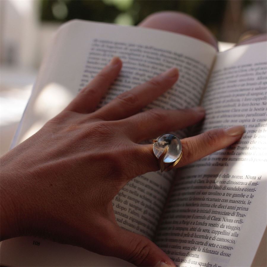 Anello 'Solis' in bronzo con cristallo di rocca SOLIS | AN CABBRO